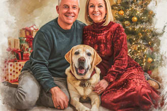 draw cute christmas cartoon portrait of family couple procreate
