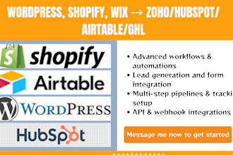 integrate wordpress, shopify, wix site with zoho, hubspot, airtable, gohighlevel