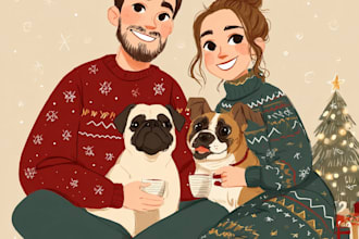 draw christmas couple family or pet portrait