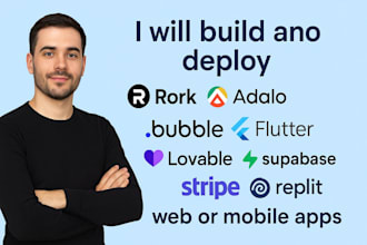 do rork, adalo, bubble, flutter,lovable v0, supabase, stripe webs createanything