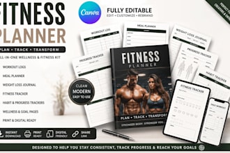 canva fitness tracker workout log meal planner weight loss journal health