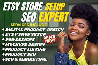 design etsy digital products, mockups, and SEO optimized etsy listings