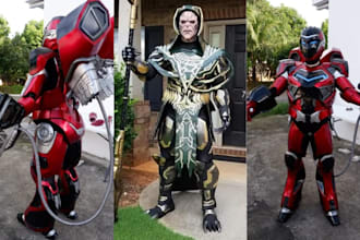 wearable cosplay armor, 3d helmet design fabric outfit or eva foam cosplay armor