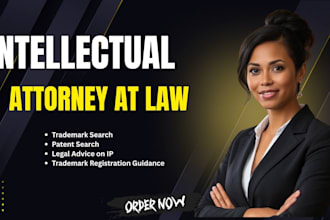 be intellectual property lawyer for patent,  trademark search, legal guidance