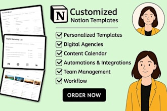 design custom notion template, notion consultant, and notion dashboard expert