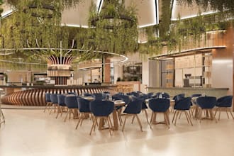 functional3d modern food court, coffeeshop,cafe design,beveragelounge,bar render