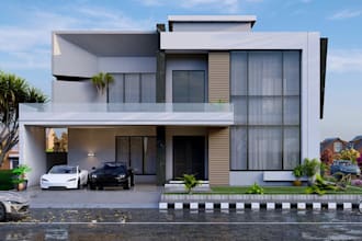 revit 3d duplex house,cgi facade design,tropical mansion,classic exterior render