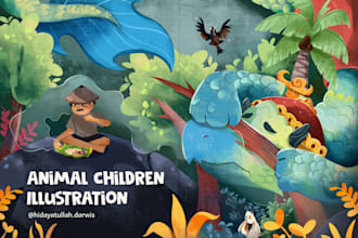 make fun and colorful animal storybook illustrations