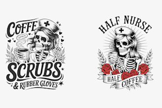create vector skeleton coffee shop logo and skull illustration