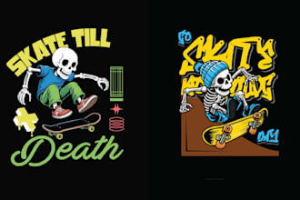design custom skate till death skull skateboarder logo