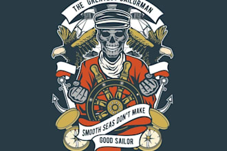 create vintage t shirt skeleton ship logo
