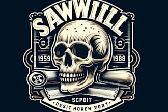design custom vintage skull sawmill logo