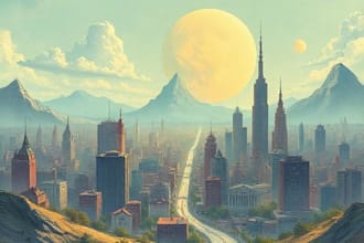 illustrate a surreal landscape or city drawing