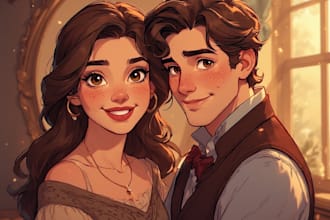 paint a romantic couple portrait in watercolor style