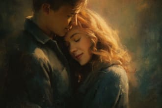 paint a romantic couple portrait in watercolor style