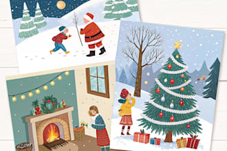 draw christmas illustrations and cards for you