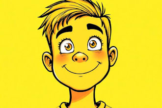 draw yellow cartoon in yellow portrait