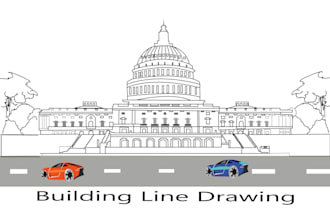 draw detailed building line art and product line art