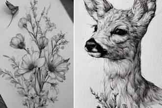 do linocut illustration botanical, animal for your brand