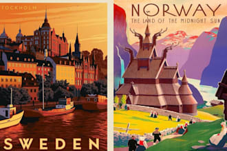 create retro vintage minimalist travel poster illustration vector deco art