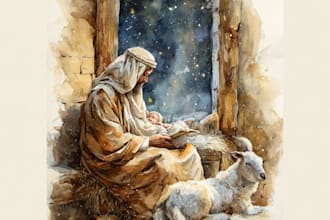 make a watercolor christmas portrait or illustration