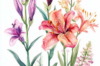 create digital botanical illustrations of florals, plants,