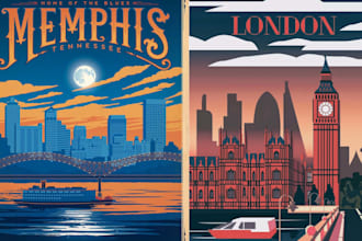 draw modern vintage travel poster retro vintage poster travel vintage vector art