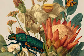 draw an animal and botanical illustration