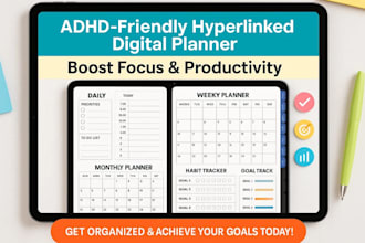 design adhd friendly hyperlinked digital planner for focus and time management