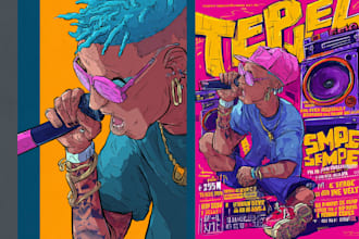 crazy album cartoon cover, hiphop, pop punk, rock, rnr, lowbrow, hardcore flyer
