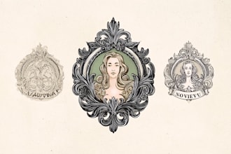 create vintage logo with art noveau illustration