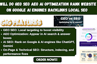 do geo seo aeo ai optimization rank website on google ai engines backlinks local