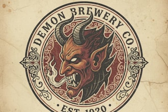 design a striking vintage demon logo for your brand