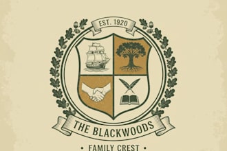 design a timeless vintage family crest logo for your brand