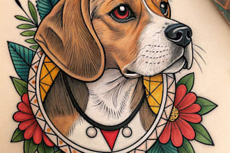 draw custom pet portrait or pet illustration in tattoo style