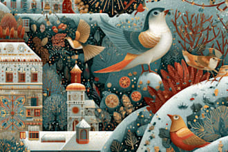 create a beautiful illustrated christmas card