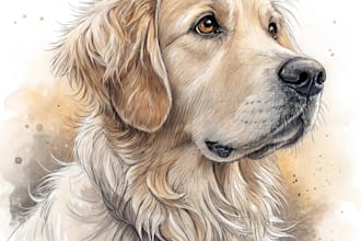 pencil or watercolor sketch pet portrait