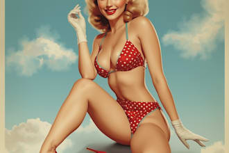 create vintage pin up girl illustration retro glamour art