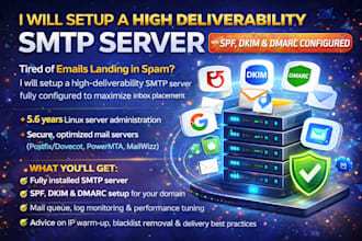 setup a high deliverability SMTP server with spf, dkim, and dmarc configured