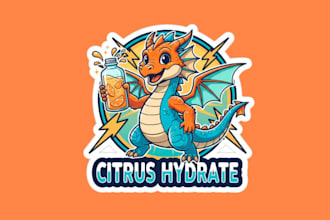 create wonderful modern style dragon orange juss water flaver mascot logo design
