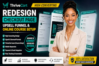 redesign thrivecart, checkout page,upsell funnel, online course, checkout design