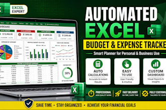 create automated excel budget planner, expense tracker, and bank employee