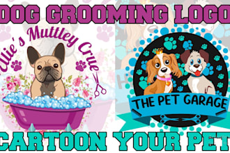 create unique cute dog pet grooming logo