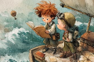 create watercolor children illustration