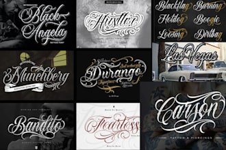draw a professional vintage tattoo hand lettering logo