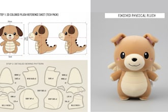 design custom plushie reference sheet sewing pattern handmade plush stuffed toy