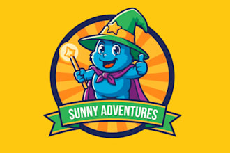 draw cartoon character with an orange background and a green hat mascot logo