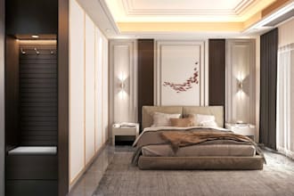 design modern 3d bedroom interior with realistic rendering