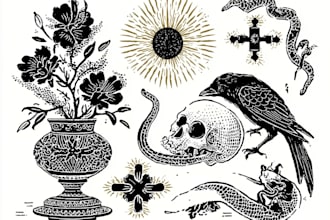 draw a custom linocut style flash tattoo design
