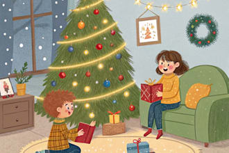 make a group christmas caricature cartoon, holiday gift card